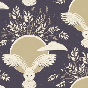 Night Owl | Purple Plum and Ecru | Wallpaper and Home Decor