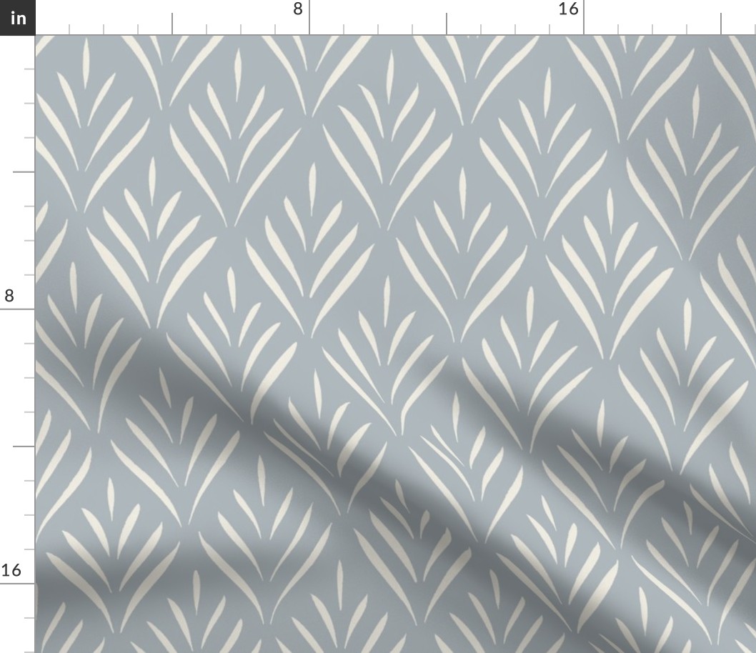 diamond leaves _ creamy white_ french grey blue _ traditional hand drawn
