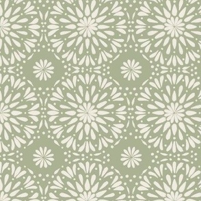 Doilies _ Creamy White, Light Sage Green _ Mandala Moroccan Tile