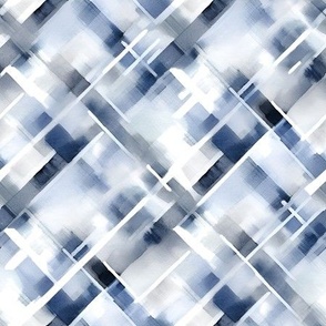Watercolor Plaid in Blue and Grey Diamond