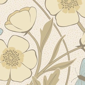 Sylvie Buttercup Floral | Lemon + Cream | Large - 24" repeat | Arts & Crafts Style