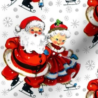5 merry Christmas xmas silver snowflakes snow Santa Claus mrs wife married couples grandparents ice skating whimsical grandmother grandfather red white grey silver vintage retro kitsch husband wife family winter  
