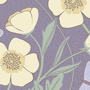Sylvie Buttercup Floral | Violet + Lemon | Large - 24" repeat | Arts & Crafts Style