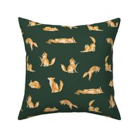 Cute Foxes - Jumping Foxes - Woodland - Forest Green