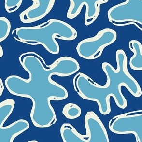 Amoeba Blob Doodles Nautical - blue, cream