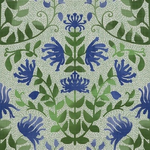 French Country Arts and Crafts Honeysuckle in Periwinkle Blue