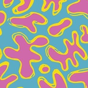 Amoeba Blob Doodles Paintbox - pink, yellow, teal blue