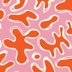 Amoeba Blob Doodles Pink Orange - pink, orange, cream, non-directional