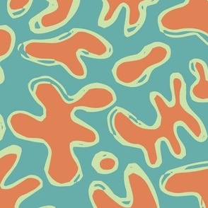 Amoeba Blob Doodles Retro Fresh Surf - orange coral, green, dark mint