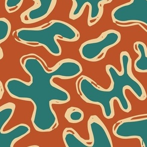 Amoeba Blob Doodles Rich Terracotta - orange, green, cream