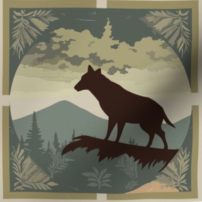 Mountain Animals Wildlife Cheater Quilt Woodland Silhouette Cabin Pines Western Country Teal Brown Large Bear Eagle Cougar Elk