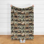 Mountain Animals Wildlife Cheater Quilt Woodland Silhouette Cabin Pines Western Country Teal Brown Large Bear Eagle Cougar Elk
