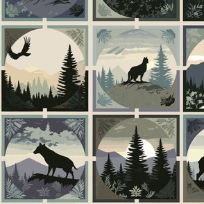 Wolf Silhouette Duvet Insert For Boys, Hunting Wildlife Animal Comforter  Set For Kids Teens Adult, Black White Buffalo Plaid Bedding Set Vintage