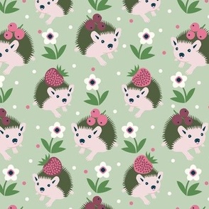 Hedgehogs and Berries light green