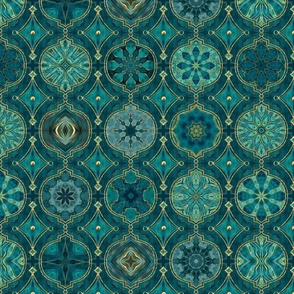 Treasures of Morocco Oriental Tile Design  Turquoise Gold Medium Scale