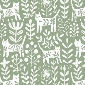 sage green white gouache cats