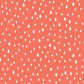 White Raindrops on Coral Non-Geometric Pattern