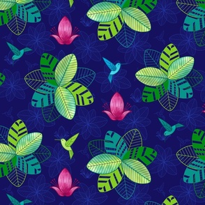 Blooming Joy - LARGE - Tropical Hummingbird Multi Blue