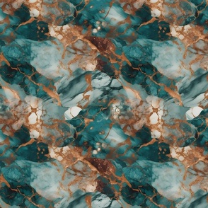 Teal and copper marble print