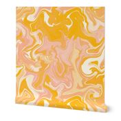 Large Scale retro marble paint swirl pattern in yellow and peach with a vintage paper texture