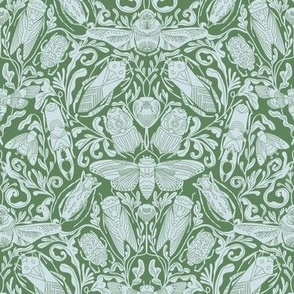 MEDIUM Linocut Bugs Wallpaper Art Nouveau Art Deco English Ivy Wan Blue 10in