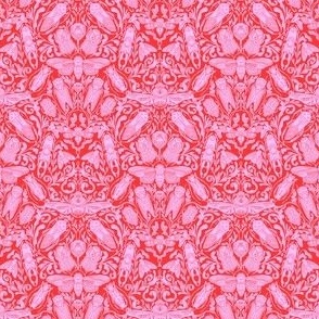 MINI Linocut Bugs Wallpaper Art Nouveau Art Deco Red Pink 4in