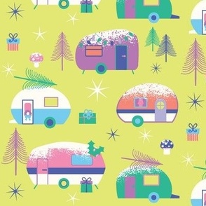 christmas caravans and mushrooms  lime green