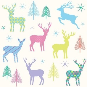 patterned pastel reindeer Christmas trees cream