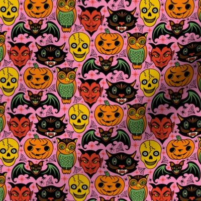 Spooky Season - All Hallows Eve - Cute Retro Halloween Monsters - Pink - TINY
