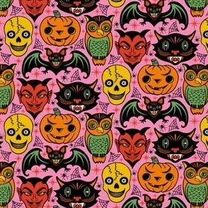 Spooky Season - All Hallows Eve - Cute Retro Halloween Monsters - Pink - TINY