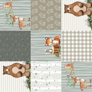 Green Dainty Deer Woodland Animal Patchwork Rotated