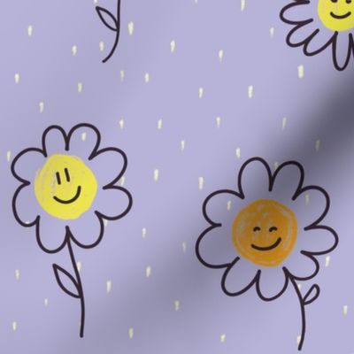 Polka Dots Little Flowers Doodle | Orange, Yellow and Purple