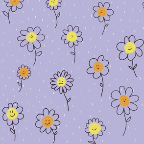 Polka Dots Little Flowers Doodle | Orange, Yellow and Purple