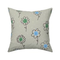 Polka Dots Little flowers Doodle | Green and Blue