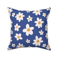 Boho chic happy daisy on navy blue background