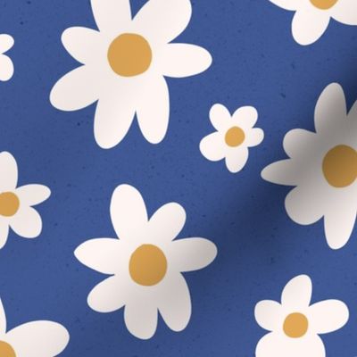 Boho chic happy daisy on navy blue background