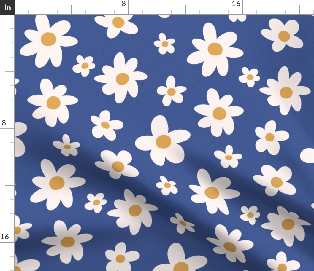 Boho chic happy daisy on navy blue background