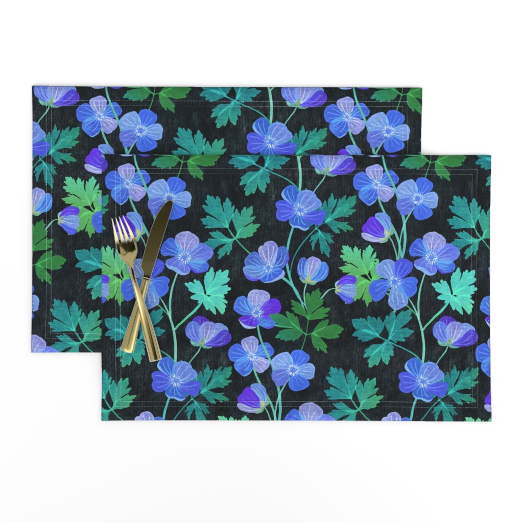 Teal and Purple Floral on Dark Textured Background - large