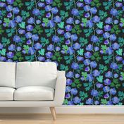 Teal and Purple Floral on Dark Textured Background - large