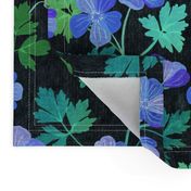 Teal and Purple Floral on Dark Textured Background - large