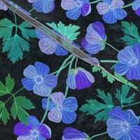 Teal and Purple Floral on Dark Textured Background - large