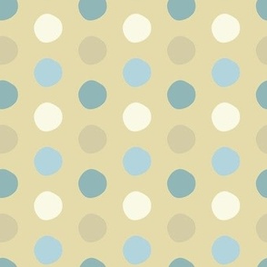 Multi Colored Polka Dots, yellow background