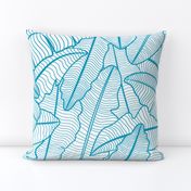 Tropical Banana Leaves Line Art - Caribbean Blue