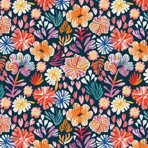 Spring feeling - Navy abstract meadow Medium - floral wallpaper - flower bedding - color confident