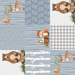 Blue Dainty Deer Woodland Patchwork Rotated