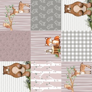 Pink Dainty Deer Woodland Patchwork Rotated