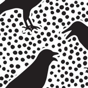 Black Crows on White with Polka Dots