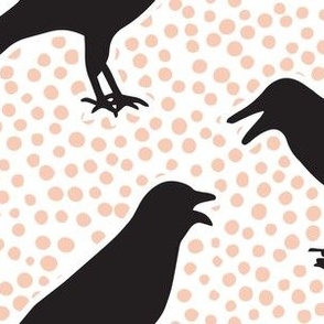 Black Crows on White with Blush Pink Polka Dots