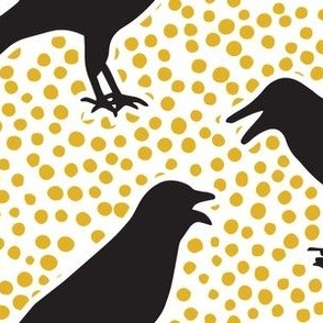 Black Crows on White with Yellow Polka Dots