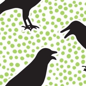 Black Crows on White with Lime Green Polka Dots